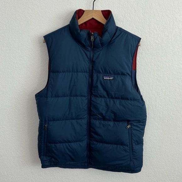 Patagonia Men's Reversible Bivy Full-Zip Quilted Down Vest Stone Blue Medium - Picture 7 of 11